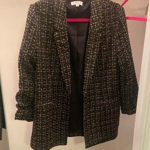 Nannette Black and Gold Tweed Open-Front Blazer